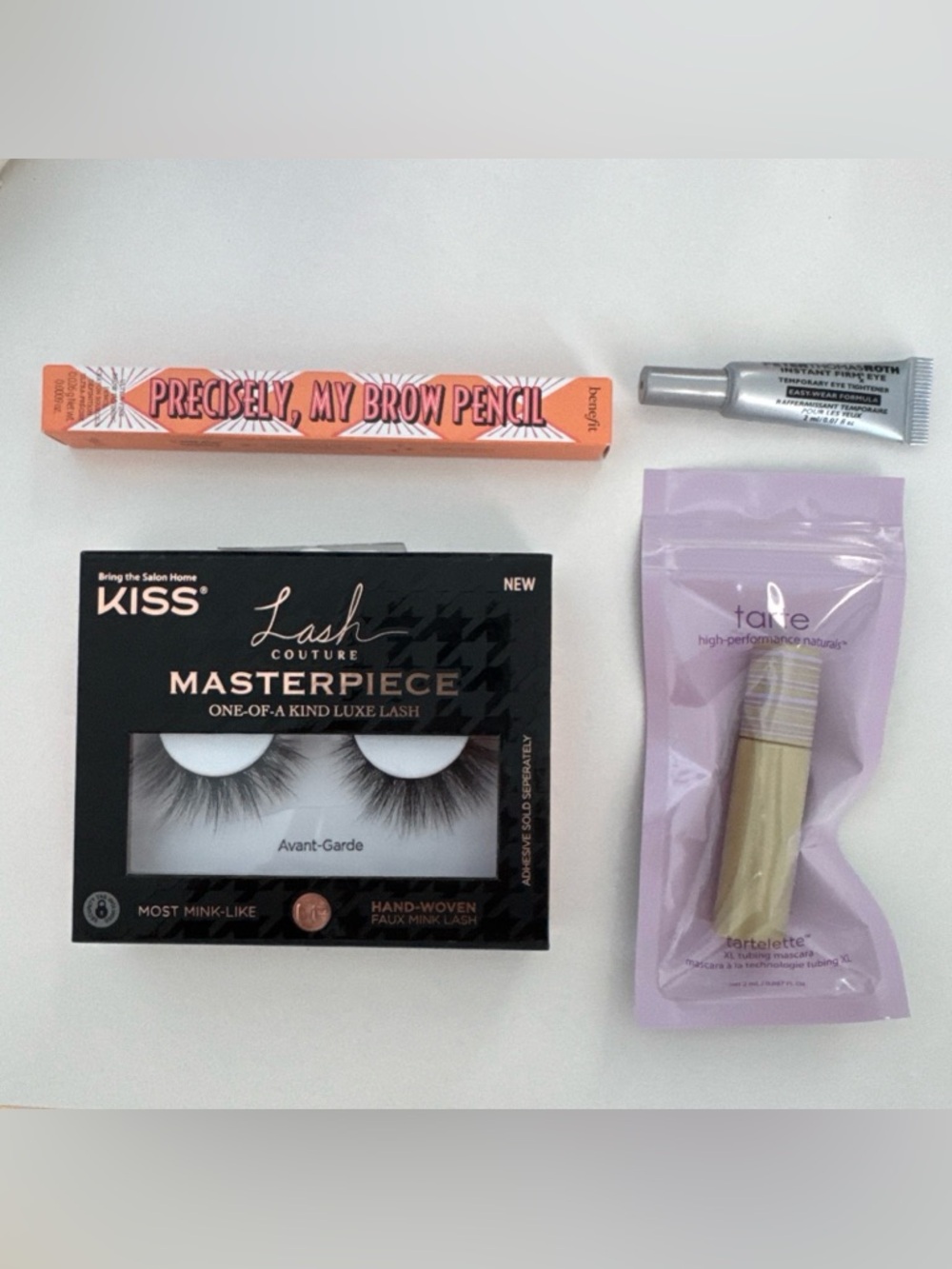 Eye Bundle Kiss Lashes Avant-Garde| Benefit Brow Pencil| Tarte Mascara 4PC Lot
